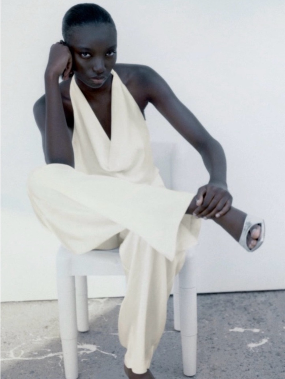 NWT Zara Satin Effect Halter Draped Jumpsuit Size M Cream - Picture 2 of 11
